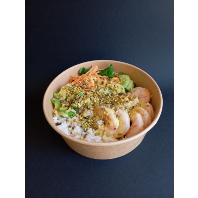 Poke bowl base gamberi all'arancia